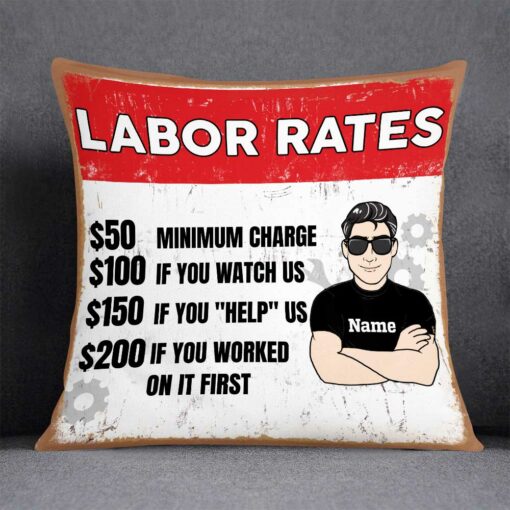 Personalized Garage Labor Rates Pillow