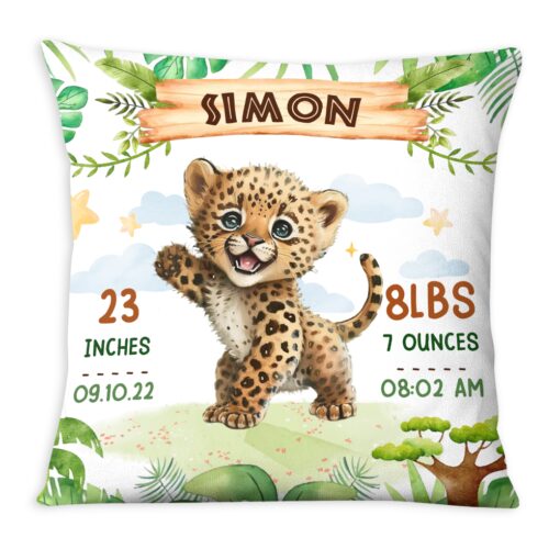 Personalized Gift For Baby Birth Annoucement Safari Animals Pillow