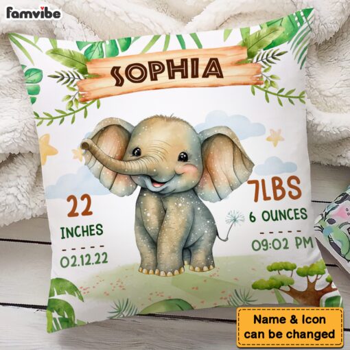 Personalized Gift For Baby Birth Annoucement Safari Animals Pillow