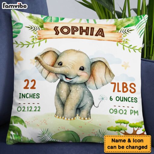 Personalized Gift For Baby Birth Annoucement Safari Animals Pillow