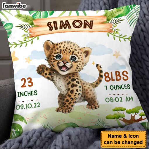 Personalized Gift For Baby Birth Annoucement Safari Animals Pillow