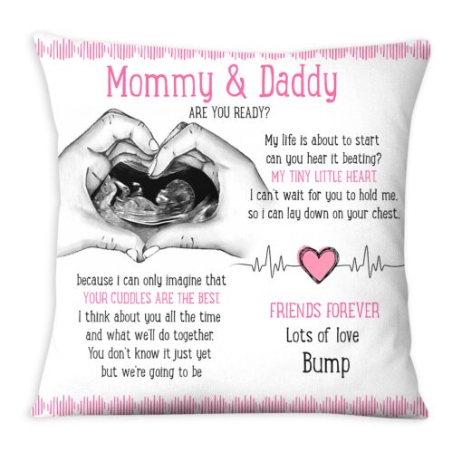 Personalized Gift For Baby Mommy & Daddy To Be My Life Is About To Start Pillow