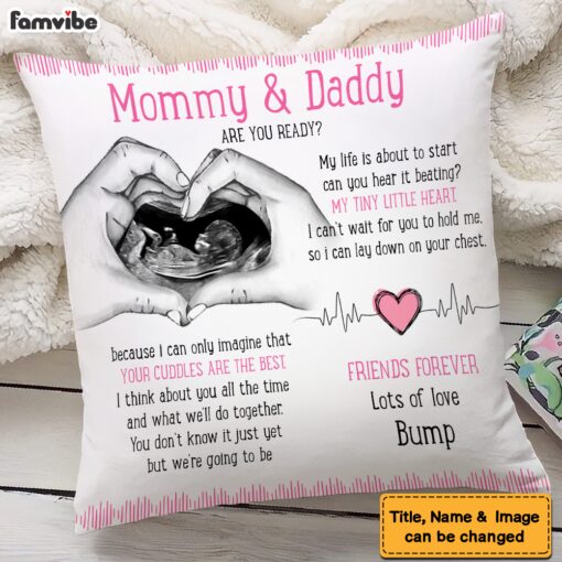 Personalized Gift For Baby Mommy & Daddy To Be My Life Is About To Start Pillow