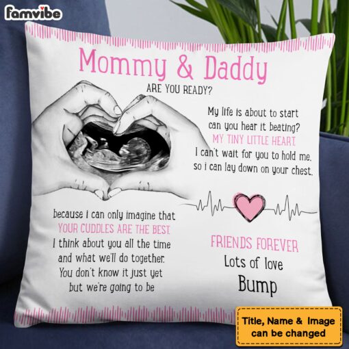 Personalized Gift For Baby Mommy & Daddy To Be My Life Is About To Start Pillow