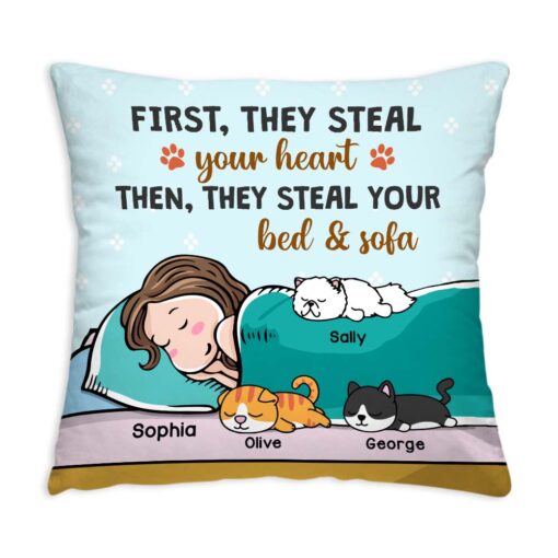 Personalized Gift For Cat Mom Cat Steal Your Bed Pillow