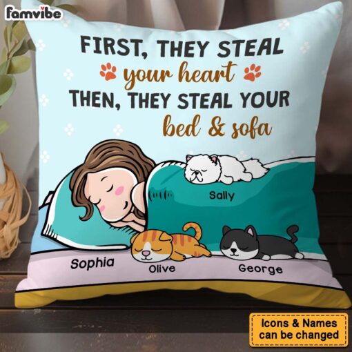 Personalized Gift For Cat Mom Cat Steal Your Bed Pillow