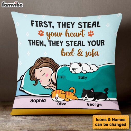 Personalized Gift For Cat Mom Cat Steal Your Bed Pillow