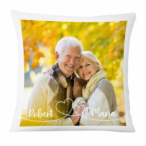 Personalized Gift For Couple Swirl Heart Upload Photo Gallery Pillow