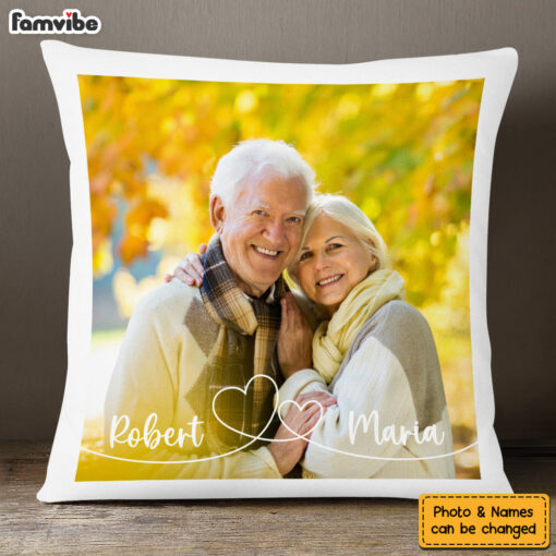 Personalized Gift For Couple Swirl Heart Upload Photo Gallery Pillow