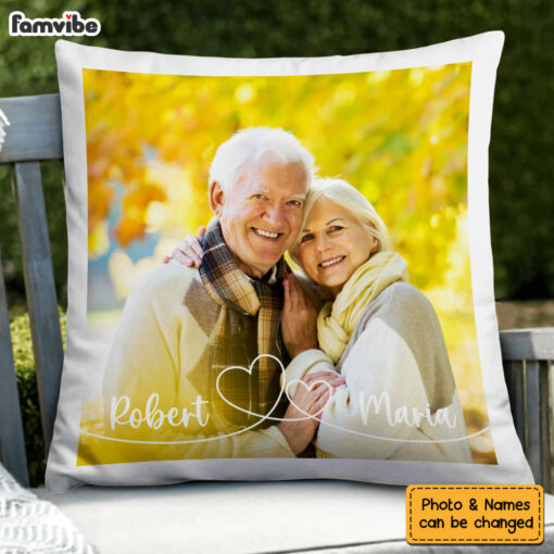 Personalized Gift For Couple Swirl Heart Upload Photo Gallery Pillow