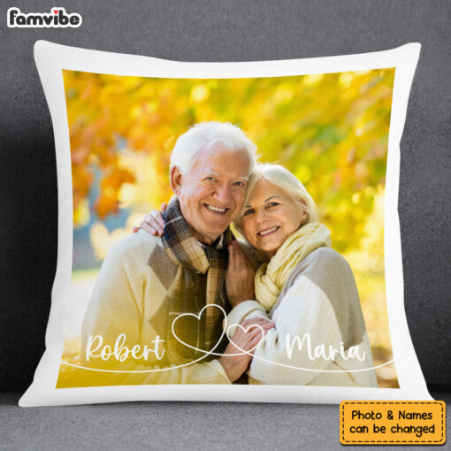 Personalized Gift For Couple Swirl Heart Upload Photo Gallery Pillow