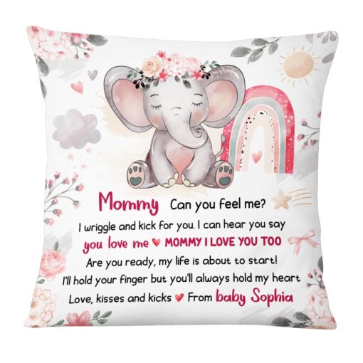 Personalized Gift For Daughter Elephant Expecting Mom Love Kisses and Kicks Pillow