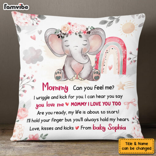 Personalized Gift For Daughter Elephant Expecting Mom Love Kisses and Kicks Pillow