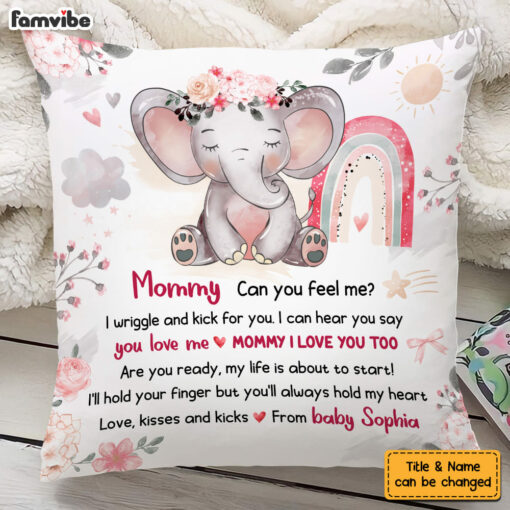 Personalized Gift For Daughter Elephant Expecting Mom Love Kisses and Kicks Pillow