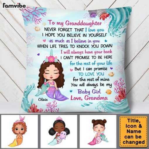 Personalized Gift For Daughter Granddaughter Little Mermaid Pillow