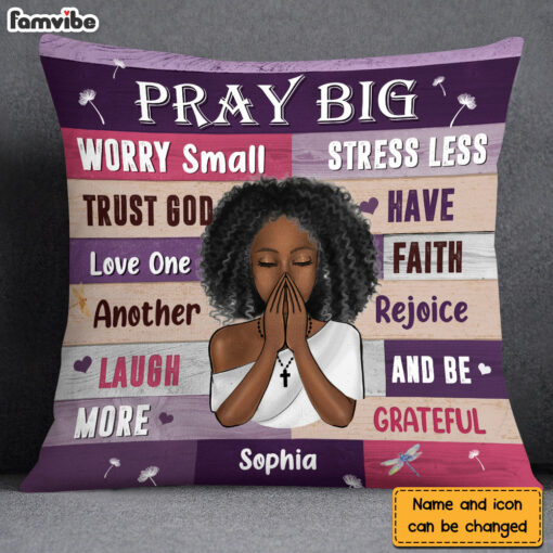 Personalized Gift For Daughter Pray Big Worry Small Pillow