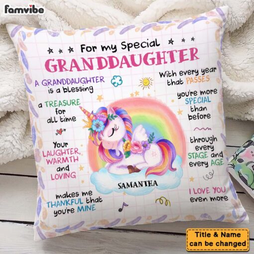 Personalized Gift For Extraodinary Granddaughter Unicorn Pillow