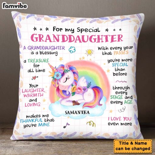 Personalized Gift For Extraodinary Granddaughter Unicorn Pillow