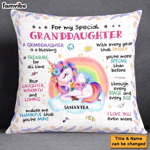 Personalized Gift For Extraodinary Granddaughter Unicorn Pillow