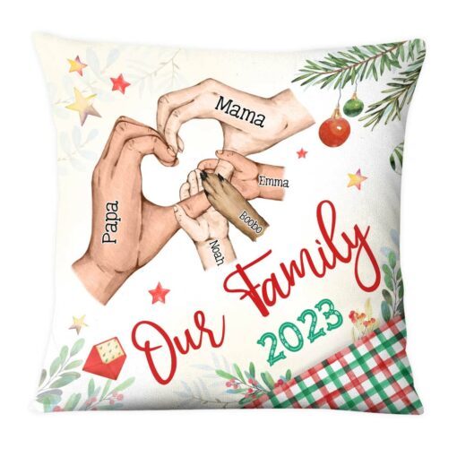 Personalized Gift For Family Heart Hand Sign Christmas Theme Pillow