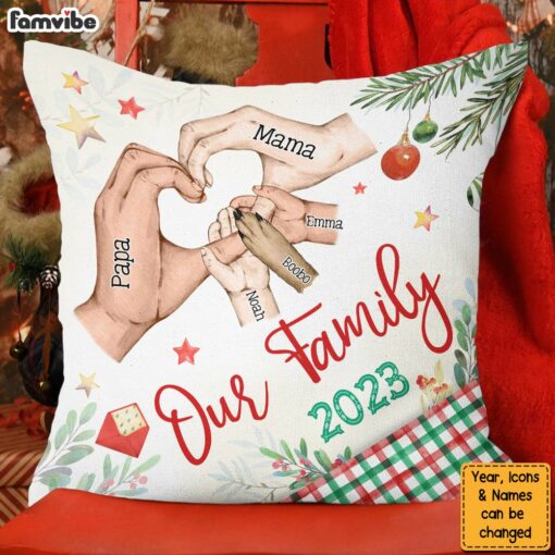 Personalized Gift For Family Heart Hand Sign Christmas Theme Pillow