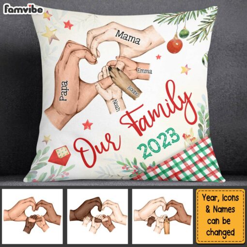 Personalized Gift For Family Heart Hand Sign Christmas Theme Pillow