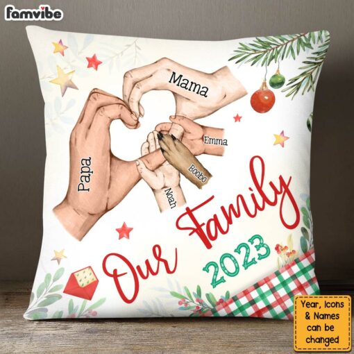 Personalized Gift For Family Heart Hand Sign Christmas Theme Pillow