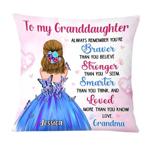 Personalized Gift For Granddaughter Braver Smarter Stronger Pillow