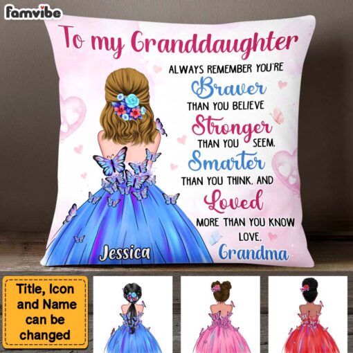 Personalized Gift For Granddaughter Braver Smarter Stronger Pillow