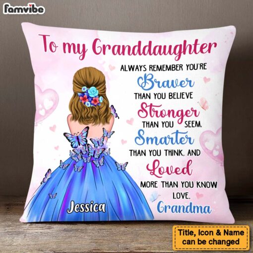 Personalized Gift For Granddaughter Braver Smarter Stronger Pillow