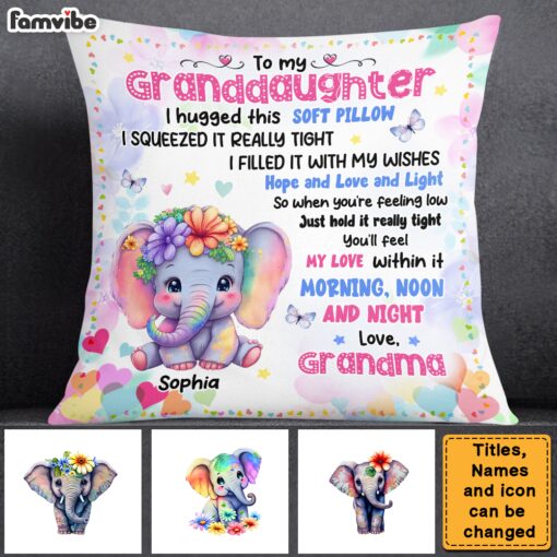 Personalized Gift For Granddaughter Cute Elephant Pillow