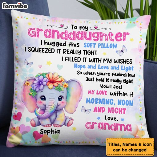 Personalized Gift For Granddaughter Cute Elephant Pillow