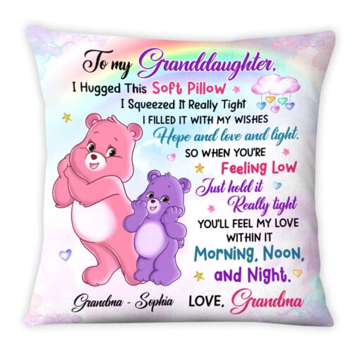 Personalized Gift For Granddaughter Daughter Happy Colorful Bear Hug This Pillow