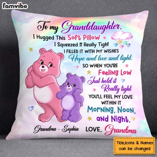 Personalized Gift For Granddaughter Daughter Happy Colorful Bear Hug This Pillow