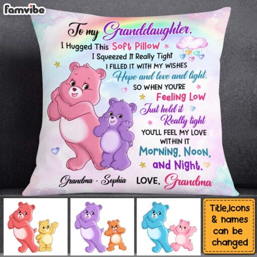 Personalized Gift For Granddaughter Daughter Happy Colorful Bear Hug This Pillow