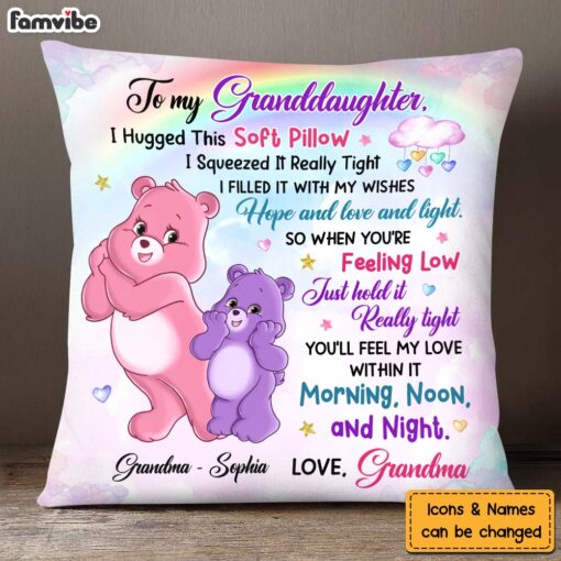 Personalized Gift For Granddaughter Daughter Happy Colorful Bear Hug This Pillow