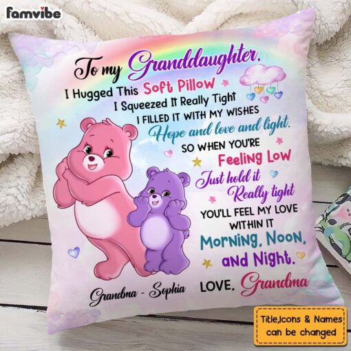 Personalized Gift For Granddaughter Daughter Happy Colorful Bear Hug This Pillow