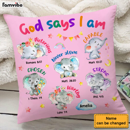 Personalized Gift For Granddaughter Elephant Gods Says I Am Pillow