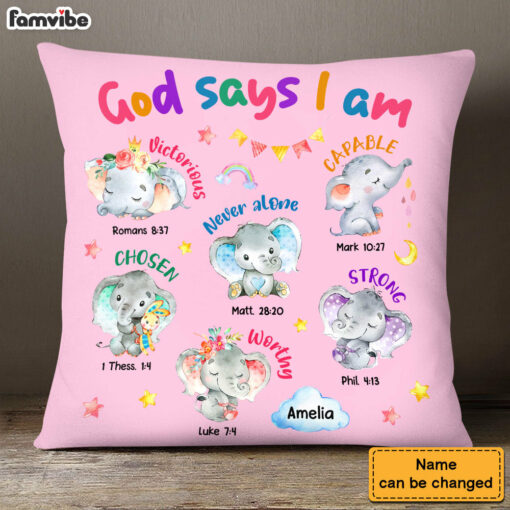 Personalized Gift For Granddaughter Elephant Gods Says I Am Pillow