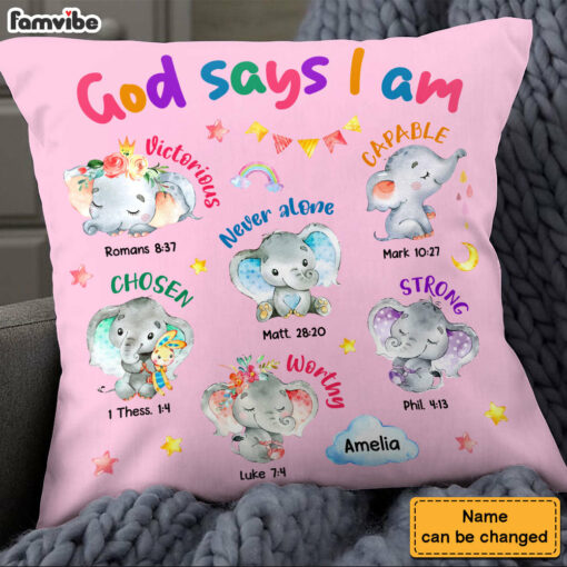 Personalized Gift For Granddaughter Elephant Gods Says I Am Pillow