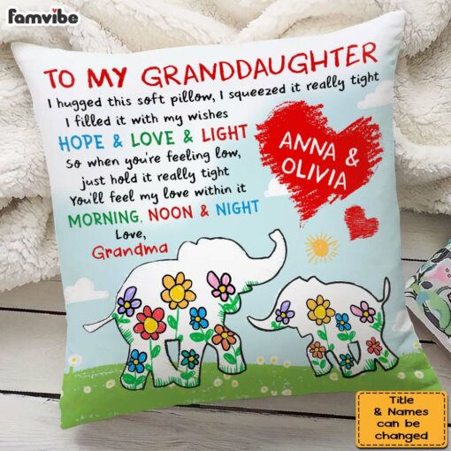 Personalized Gift For Granddaughter Elephant Hugged This Pillow