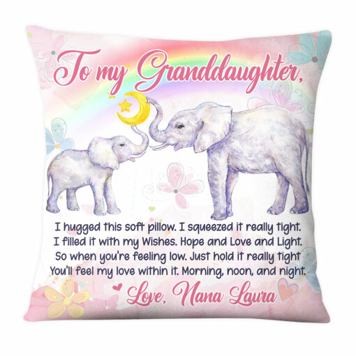 Personalized Gift For Granddaughter Elephant Rainbow Hug This Pillow