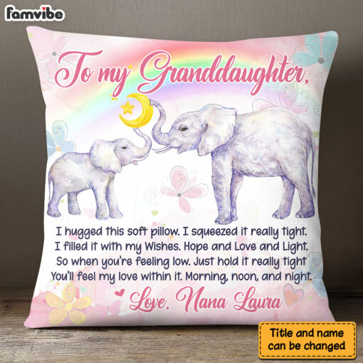 Personalized Gift For Granddaughter Elephant Rainbow Hug This Pillow