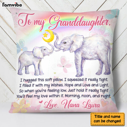 Personalized Gift For Granddaughter Elephant Rainbow Hug This Pillow