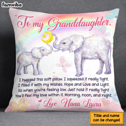 Personalized Gift For Granddaughter Elephant Rainbow Hug This Pillow