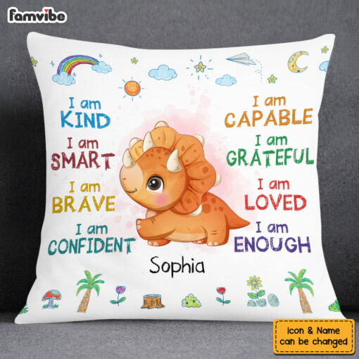 Personalized Gift For Granddaughter Grandson Dinosaur I Am Kind Pillow