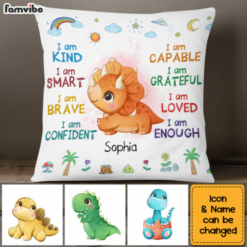 Personalized Gift For Granddaughter Grandson Dinosaur I Am Kind Pillow