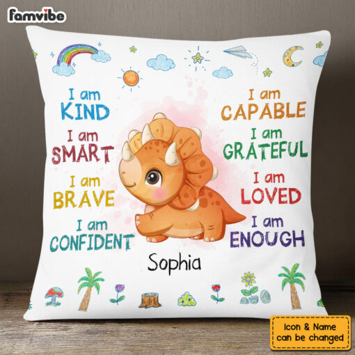 Personalized Gift For Granddaughter Grandson Dinosaur I Am Kind Pillow