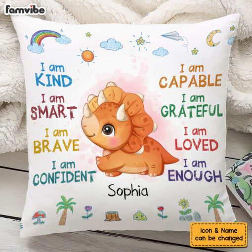 Personalized Gift For Granddaughter Grandson Dinosaur I Am Kind Pillow