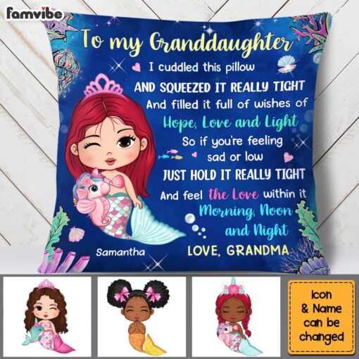 Personalized Gift For Granddaughter Hug This Mermaid Pillow